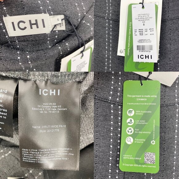 Ichi Ihruti Wide Leg Dark Gray Pants Trousers Sm - Picture 4 of 13